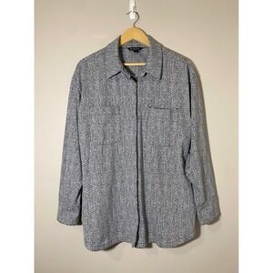 Athleta Textured Shirt Jacket Black White Patterned Button Down Shacket Womens L